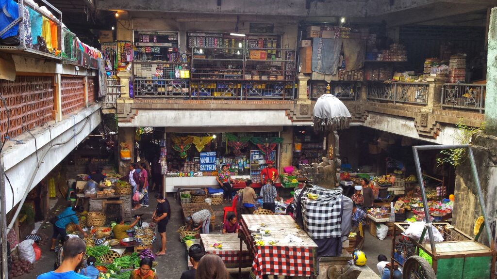 Ubud markt, kookcursus; tips rondreis reisroute Indonesie 3 weken